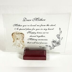 Dear Mother 22Kt Gold Glass Angel and  Hand Sculpted Plaque With Poem